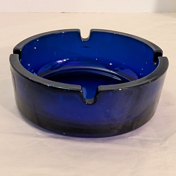 Vintage Cobalt Blue Glass Ashtray - Pasabahce Turkey - 4 Slots - 4.25 inches - Picture 2 of 8
